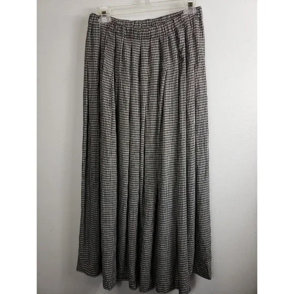 MARISA CHRISTINA WOMEN'S sz large red green checks Pleated Midi Skirt elastic - Picture 1 of 8